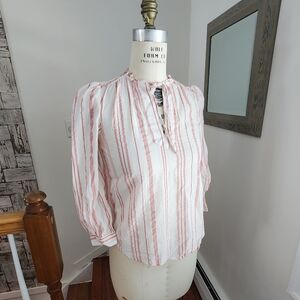 LOFT Red and White Striped Blouse